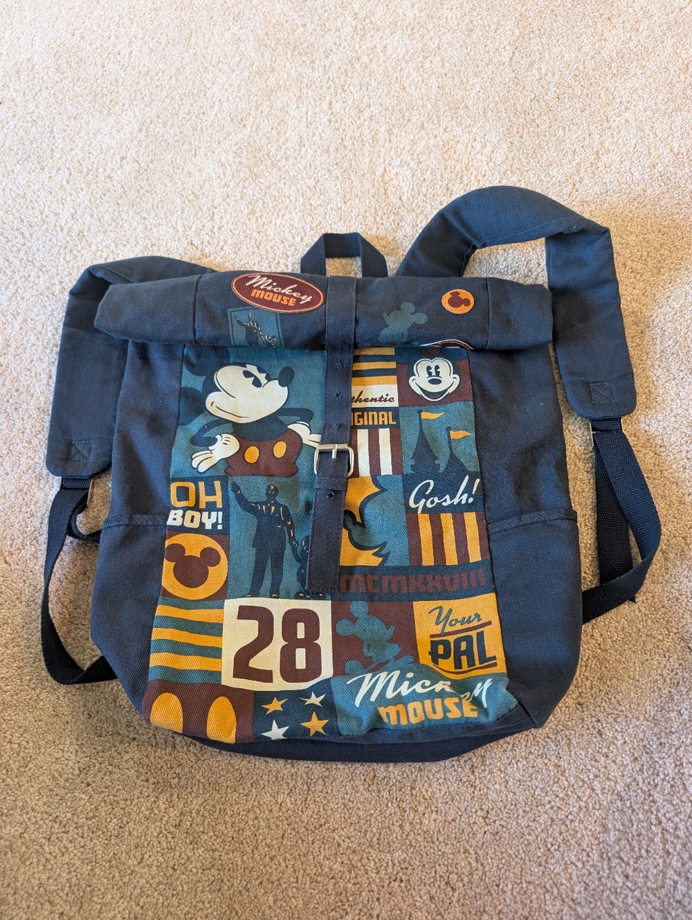 Disney Parks Mickey Mouse Cotton Canvas Roll Top Backpack Bag